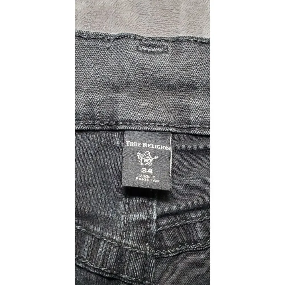 True Religion Jeans Sz 34 Black Geno Relaxed Slim Denim Flap Super T C5-4